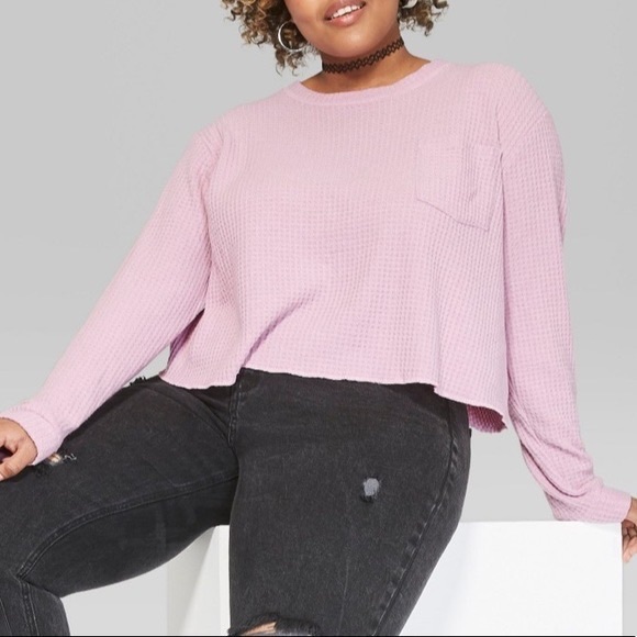 Wild Fable Pink Waffle Knit Pocket Crop Top - Picture 2 of 7